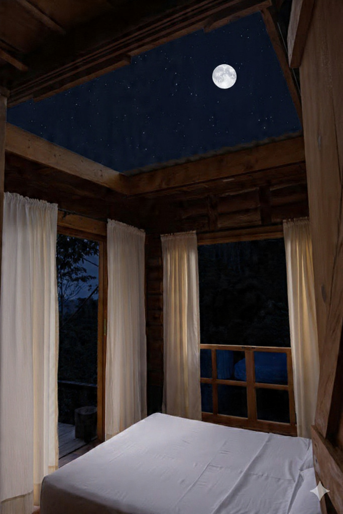 Habitación con techo de vidrio